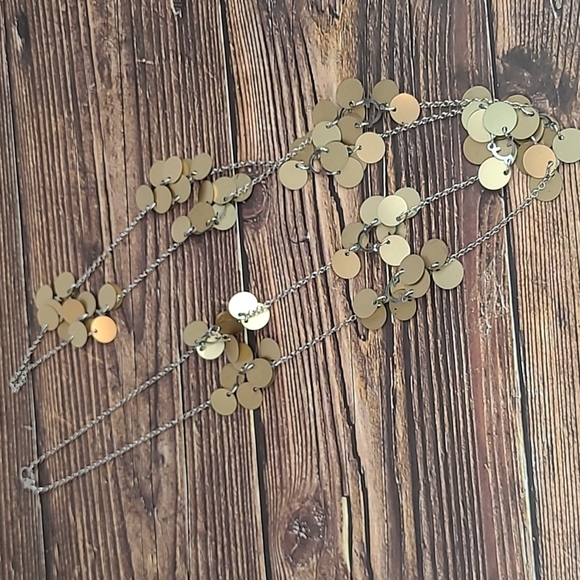 GOLD DISC SILVER LINK LONG 38" NECKLACE - Picture 5 of 8